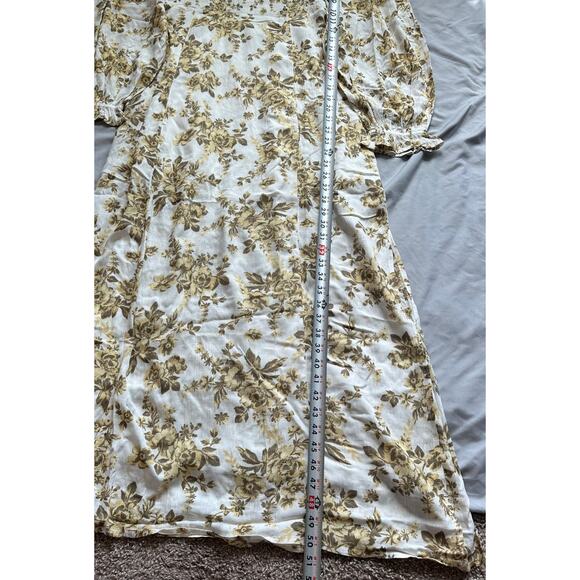 Free People Jaymes Cream Floral Printed Smocked V Neck Long Sleeve Midi Dress- M - Picture 8 of 12